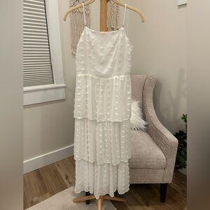 Vanilla Bay Ivory Tiered Swiss Dot Maxi Dress Adjustable Straps Size Small